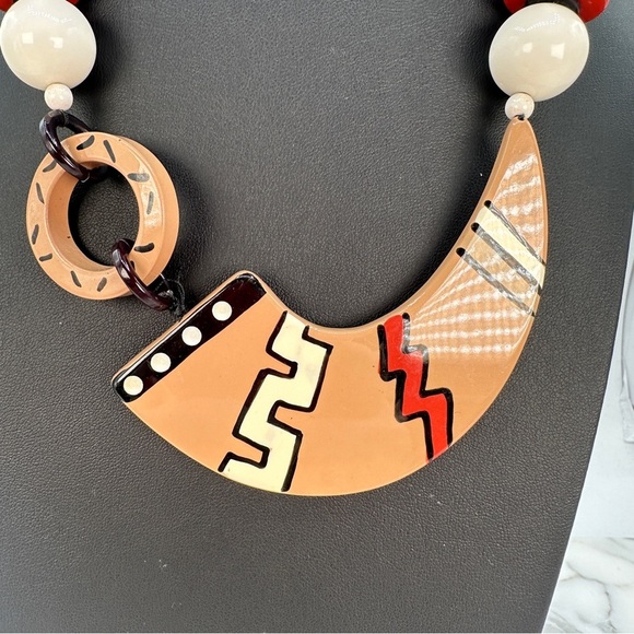 Vintage Modern Tribal Necklace Funky Statement Bold Geometric Asymmetrical 0100 - Picture 3 of 8